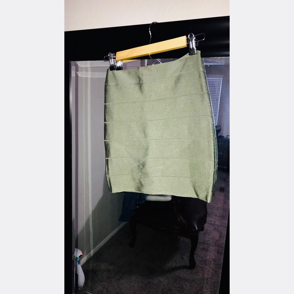Bebe Bandage Olive Green Mini Skirt Med